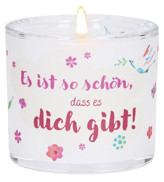 LichtMoment "Es ist so schön ..." Glas-Windlicht mit bunten Blumen