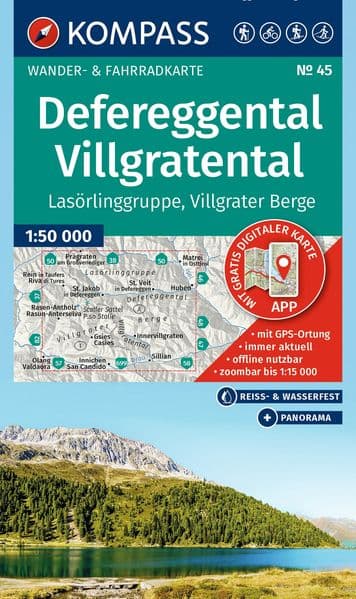 KOMPASS Wanderkarte 45 Defereggental, Villgratental, Lasörlinggruppe, Villgrater Berge 1:50.000