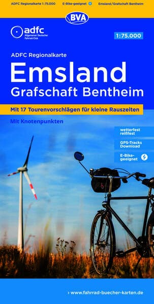 BVA ADFC Regionalkarte Emsland, Grafschaft Bentheim mit Knotenpunkten 1:75.000
