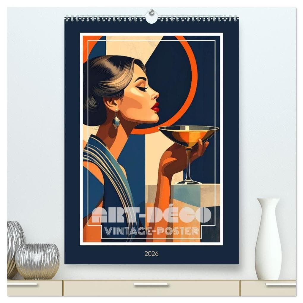 Art-Déco Vintage-Poster (hochwertiger Premium Wandkalender 2026 DIN A2 hoch), Kunstdruck in Hochglanz