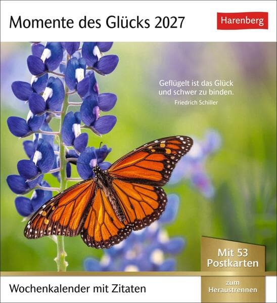 Momente des Glücks Postkartenkalender 2027 - Wochenkalender mit Zitaten, mit 53 Postkarten