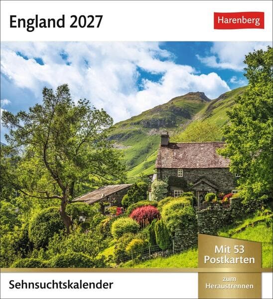 England Sehnsuchtskalender 2027 - Wochenkalender mit 53 Postkarten