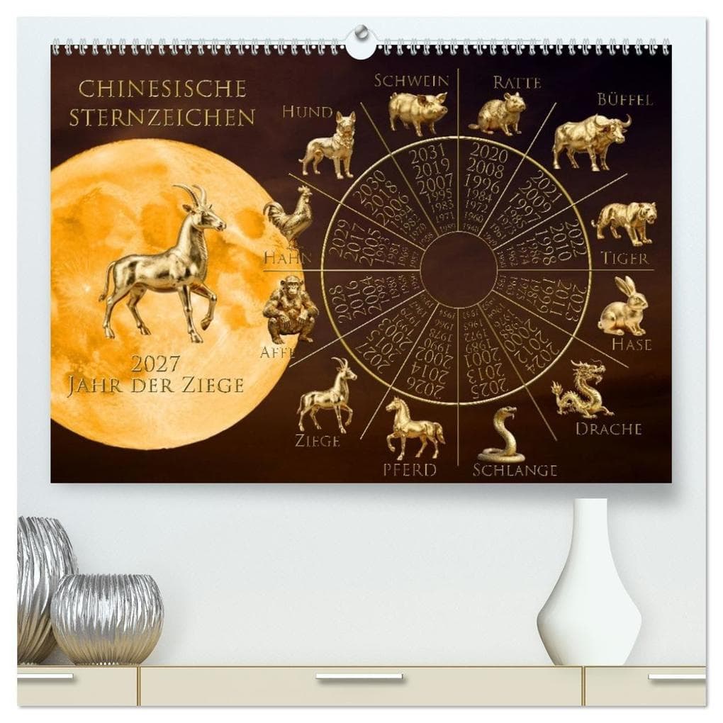 Chinesische Sternzeichen (hochwertiger Premium Wandkalender 2027 DIN A2 quer), Kunstdruck in Hochglanz