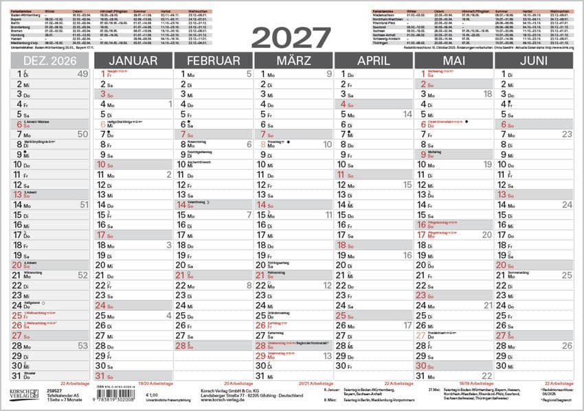 Tafelkalender A5 2027