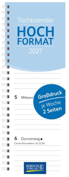 Tischkalender Hochformat Großdruck 2027