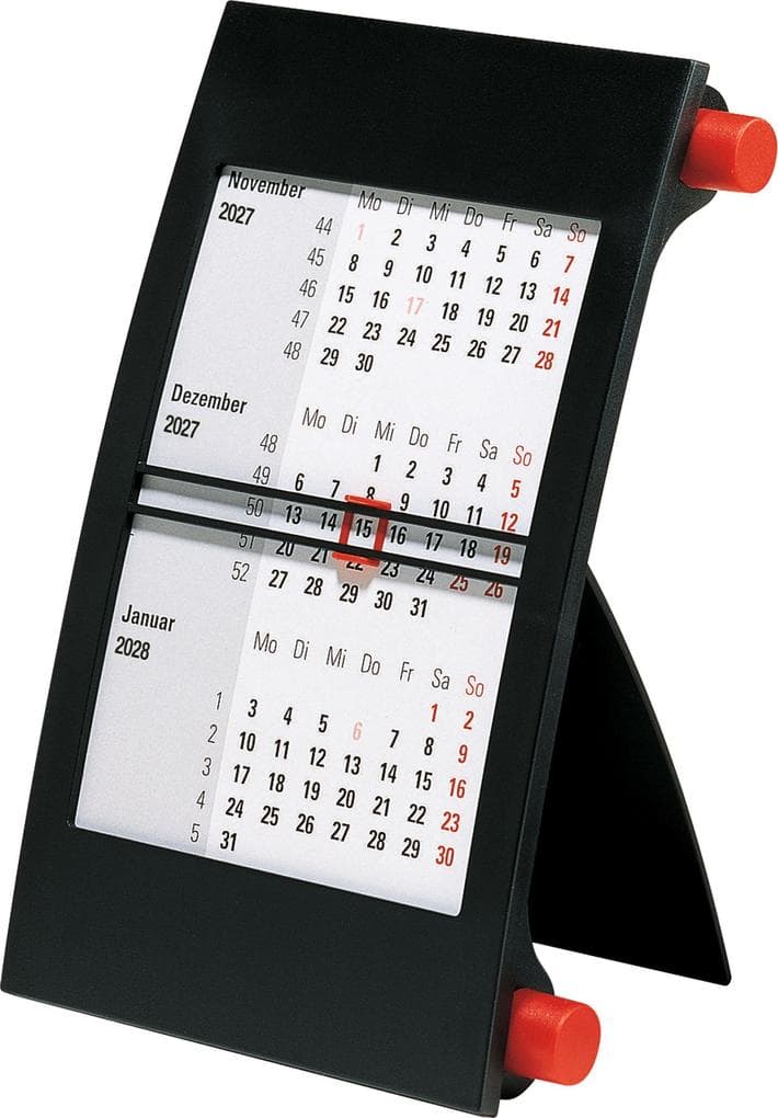 rido/idé 7038000207 3-Monats-Tischkalender 2027 90×120 mm, rot/schwarz