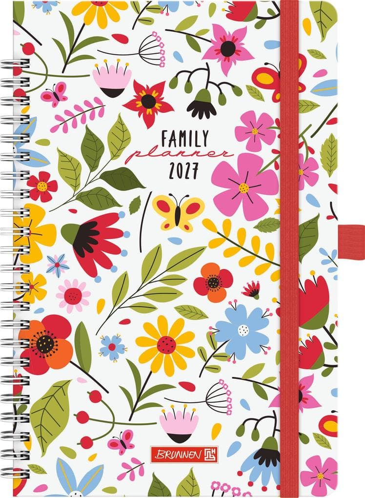 BRUNNEN 1070290037 Buchkalender Familienplaner 2027 "Flowers" A5, Papier