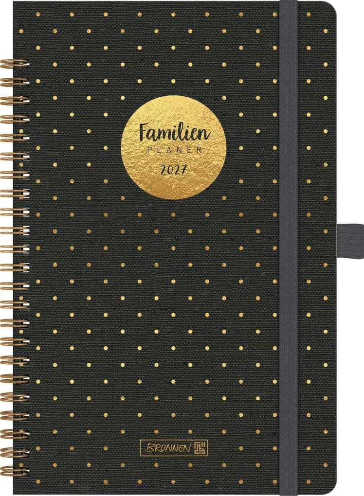 BRUNNEN 1070291017 Buchkalender Familienplaner 2027 "Gold-Punkte" A5, Kunststoff