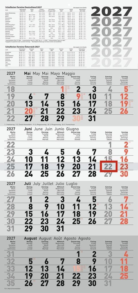rido/idé 7033420007 4-Monatskalender 2027 grau, 300×630 mm