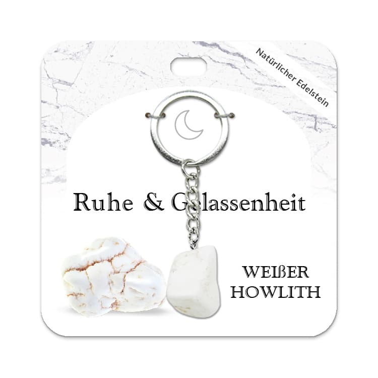 Weißer Howlith Trommelstein Schlüsselanhänger