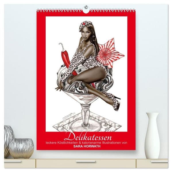 DELIKATESSEN - leckere Köstlichkeiten & kalorienarme Pin up Illustrationen, Zeichnungen, Grafiken und Malerei der Marke "Burlesque up your wall" von Sara Horwath (hochwertiger Premium Wandkalender 2027 DIN A2 hoch), Kunstdruck in Hochglanz: außergewöhnlicher, salonfähiger Burlesque Pin-up Kalender mit schmackhaften Delikatessen, der in keiner Küche fehlen darf! Holen Sie sich hohe Kunst an die Wand mit einer unterhaltend, inspirierend und spritzigen Würze!