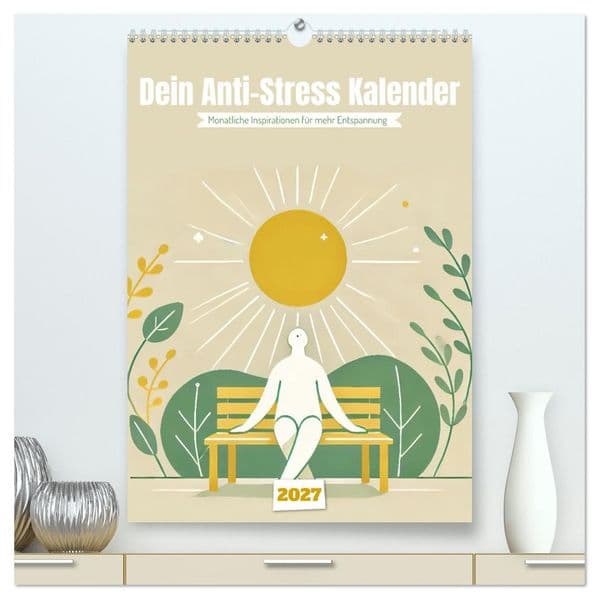 Dein Anti-Stress Kalender - Monatliche Inspirationen für mehr Entspannung (hochwertiger Premium Wandkalender 2027 DIN A2 hoch), Kunstdruck in Hochglanz
