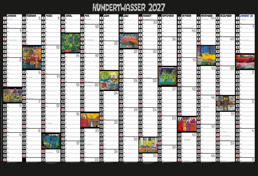 Hundertwasser Mini-Jahresplaner Art 2027