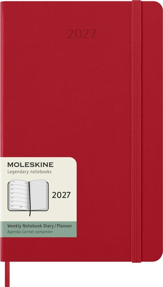 Moleskine 12 Monate Wochen Notizkalender 2027, Large/A5, 1 Wo = 1 Seite, rechts linierte Seite, Fester Einband, Scharlachrot