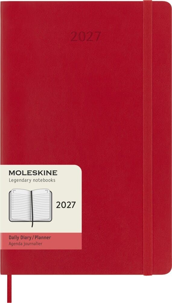 Moleskine 12 Monate Tageskalender 2027, Large/A5, 1 Tag = 1 Seite, Weicher Einband, Scharlachrot