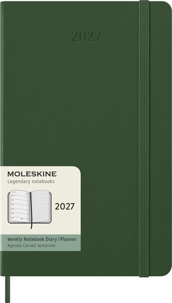 Moleskine 12 Monate Wochen Notizkalender 2027, Large/A5, 1 Wo = 1 Seite, rechts linierte Seite, Fester Einband, Myrtengrün
