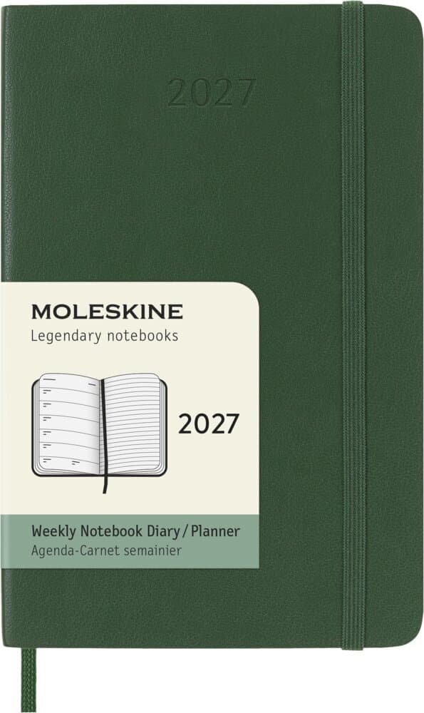 Moleskine 12 Monate Wochen Notizkalender 2027, Pocket/A6, 1 Wo = 1 Seite, rechts linierte Seite, Weicher Einband, Myrtengrün