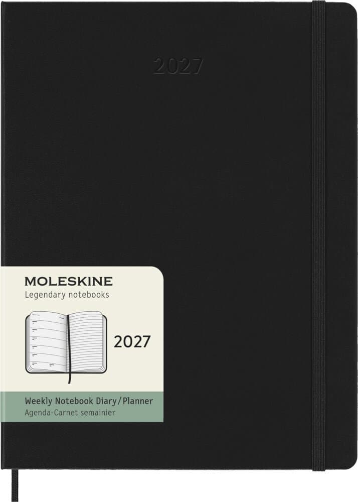 Moleskine 12 Monate Wochen Notizkaledner 2027, XL, 1 Wo = 1 Seite, rechts linierte Seite, fester Einband, Schwarz