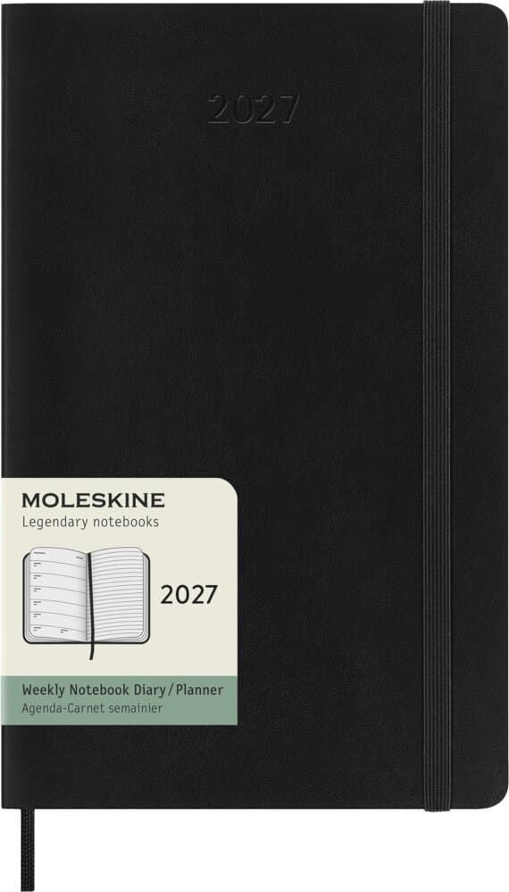 Moleskine 12 Monate Wochen Notizkalender 2027, Large/A5, 1 Wo = 1 Seite, rechts linierte Seite, Weicher Einband, Schwarz