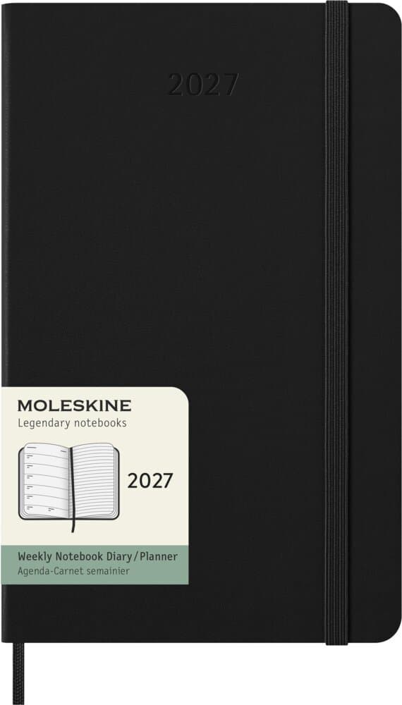 Moleskine 12 Monate Wochen Notizkaledner 2027, Large/A5, 1 Wo = 1 Seite, rechts linierte Seite, fester Einband, Schwarz