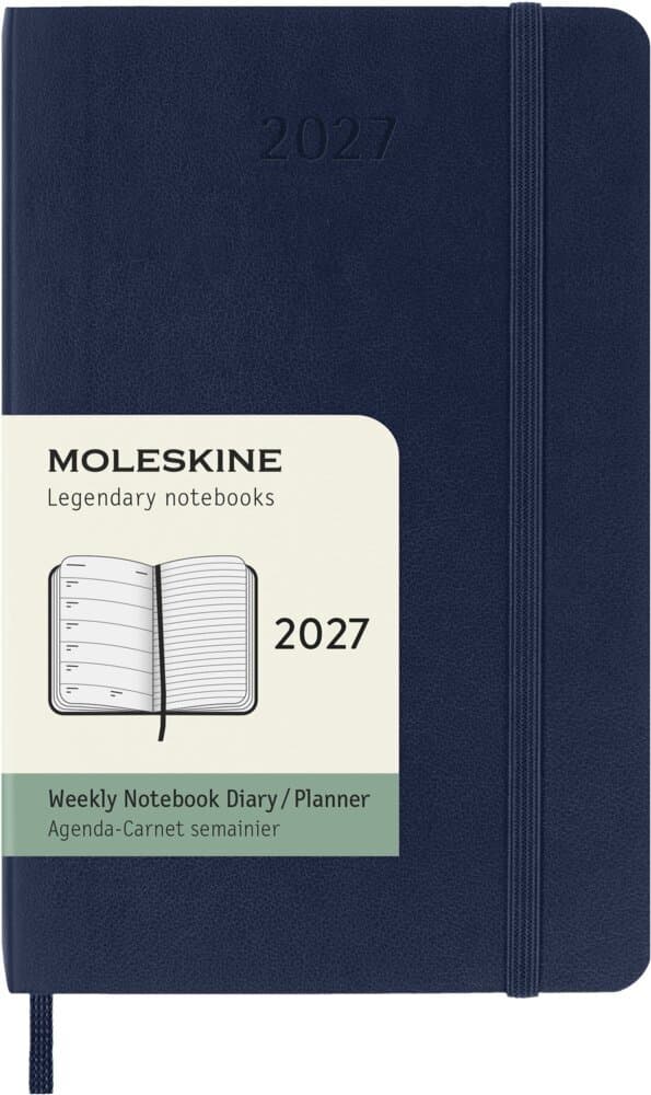 Moleskine 12 Monate Wochen Notizkalender 2027, Pocket/A6, 1 Wo = 1 Seite, rechts linierte Seite, Weicher Einband, Saphir