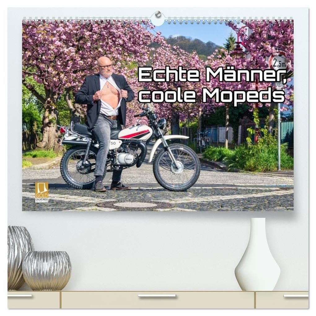 Echte Männer, coole Mopeds (hochwertiger Premium Wandkalender 2027 DIN A2 quer), Kunstdruck in Hochglanz: 50er Mopeds und Männer zeigen sich in ihren besten Jahren.