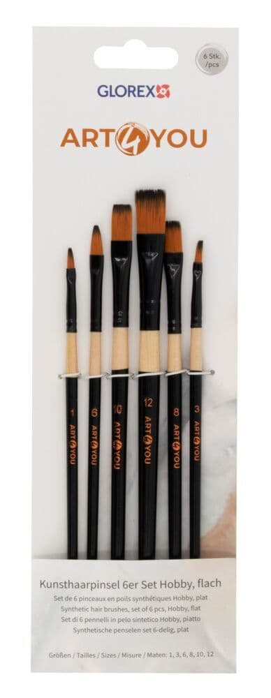 Synthetic Hobbypinsel 6er Set Flach, Gr. 1, 3, 6, 8, 10, 12