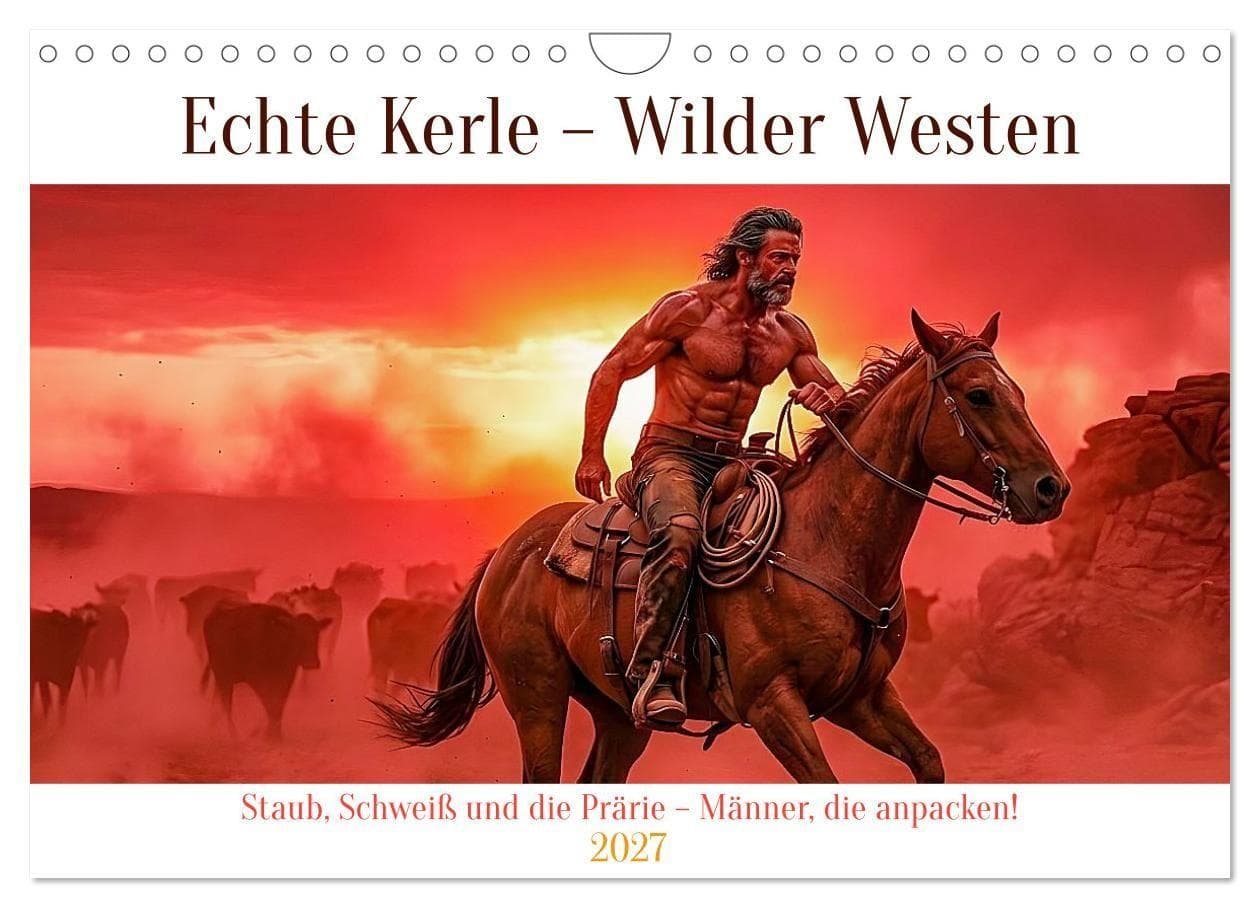 Echte Kerle - Wilder Westen (Wandkalender 2027 DIN A4 quer), CALVENDO Monatskalender: Staub, Schweiß und die Prärie - Männer, die anpacken!