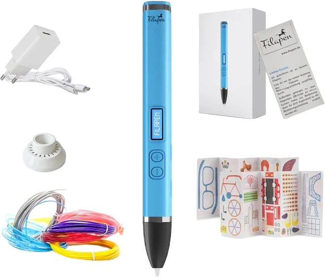 Filapen® Premium 3D Stift Blau mit 5 Filamenten und Schablonen