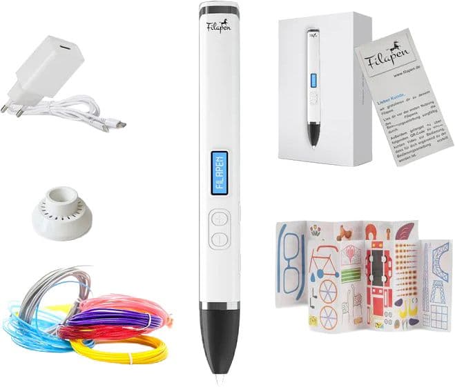 Filapen® Premium 3D Stift Weiss mit 5 Filamenten und Schablonen