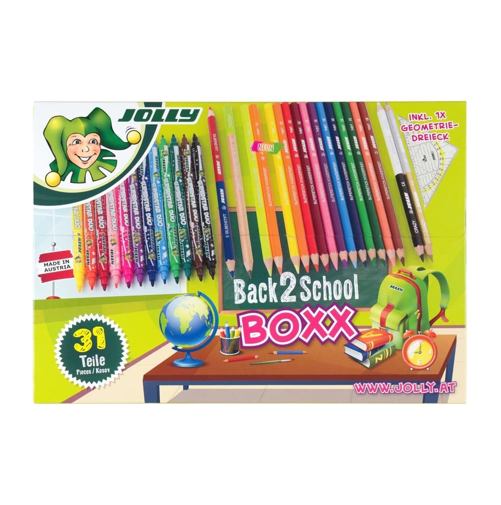 JOLLY Buntstifte + Geodreieck, back to school boxx, 31er Set