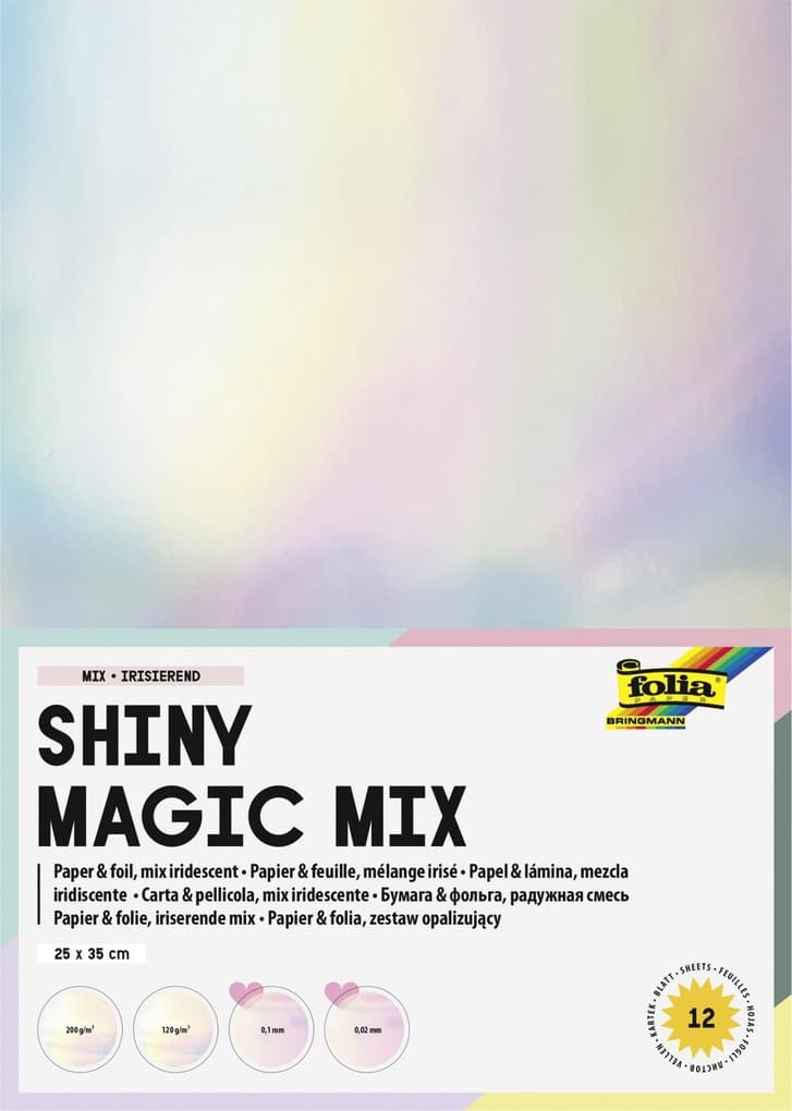 FOLIA Bastelartikel Shiny Magic Mix, Irisierender Mix, 12 Blatt, 25x35cm
