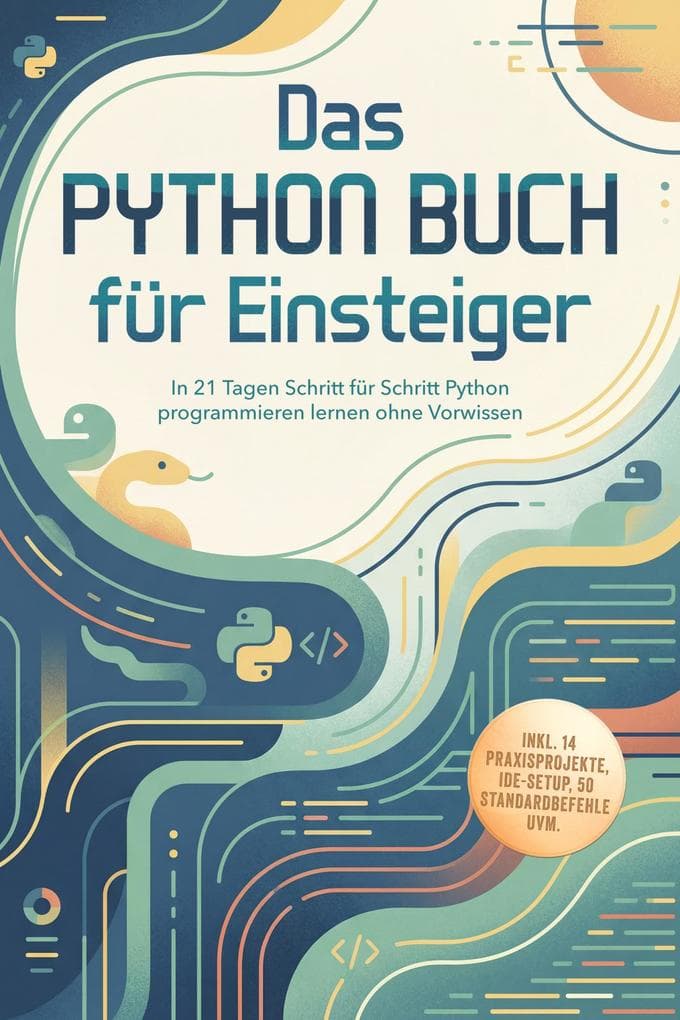 Das Python Buch für Einsteiger: In 21 Tagen Schritt für Schritt Python programmieren lernen ohne Vorwissen - inkl. 14 Praxisprojekte, IDE-Setup, 50 Standardbefehle uvm.