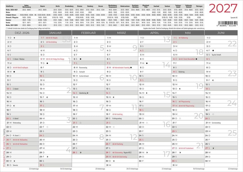 Tafelkalender A4 Hardcover beidseitig 2027