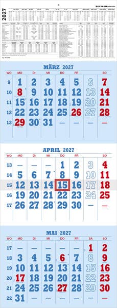 3-Monatskalender blau/rot 2027