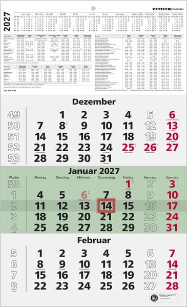 3-Monatskalender grün Blauer Engel 2027