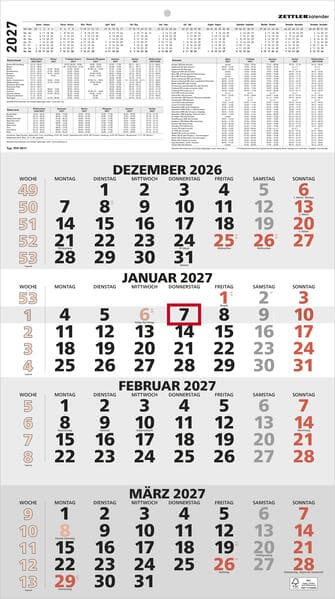 4-Monatskalender rot 2027