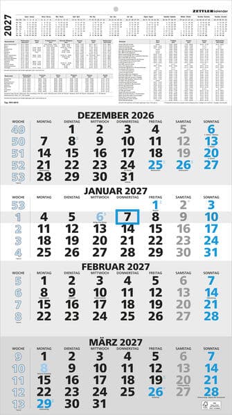4-Monatskalender blau 2027