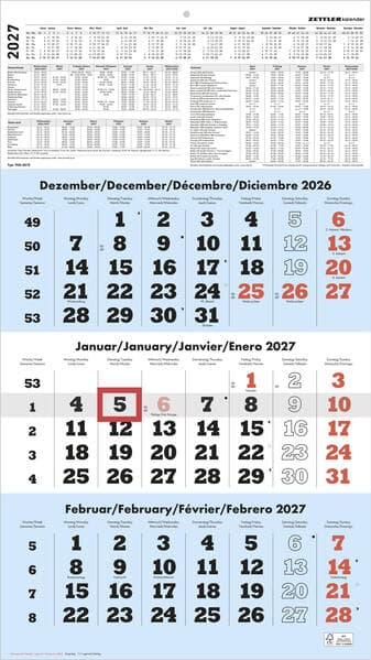 3-Monatskalender blau 2027