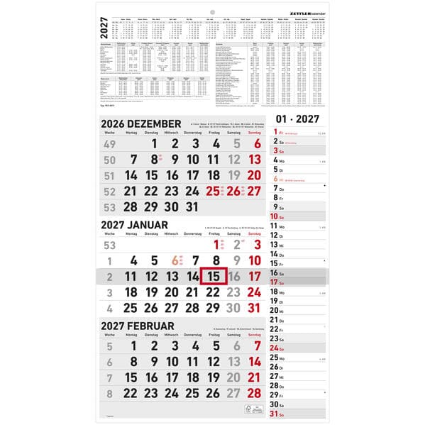 3-Monatskalender Kombi 2027