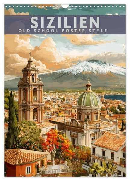 Sizilien - Old School Poster Style (Wandkalender 2027 DIN A3 hoch), CALVENDO Monatskalender