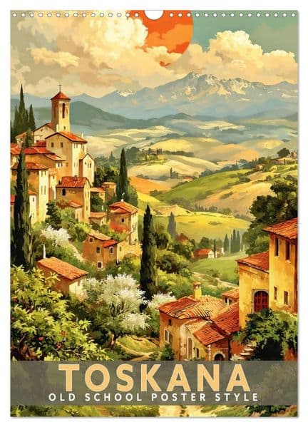 Toskana - Old School Poster Style (Wandkalender 2027 DIN A3 hoch), CALVENDO Monatskalender