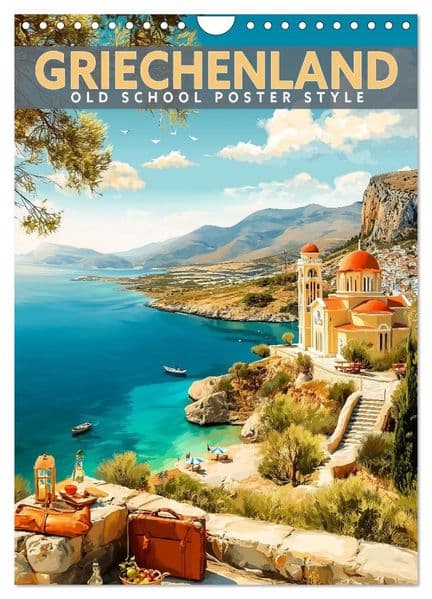Griechenland - Old School Poster Style (Wandkalender 2027 DIN A4 hoch), CALVENDO Monatskalender
