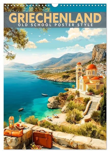 Griechenland - Old School Poster Style (Wandkalender 2027 DIN A3 hoch), CALVENDO Monatskalender