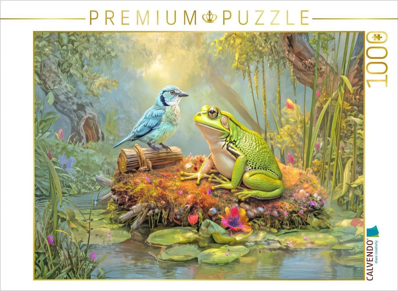 CALVENDO Puzzle Frösche | 1000 Teile Lege-Größe 64x48cm Foto-Puzzle für glückliche Stunden: Gemütlich mit einem Vogel quakend quatschen