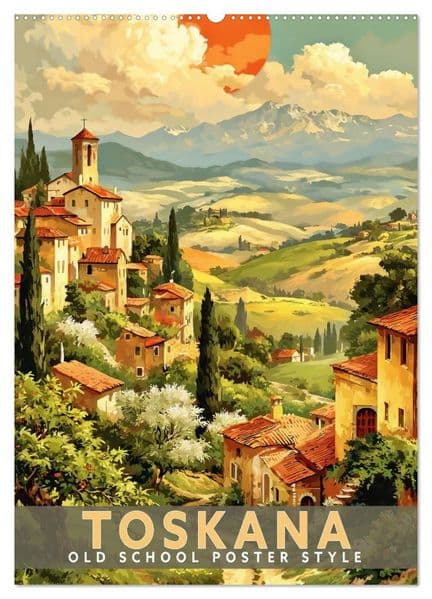 Toskana - Old School Poster Style (Wandkalender 2027 DIN A2 hoch), CALVENDO Monatskalender