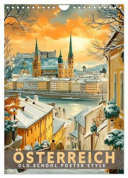 Österreich - Old School Poster Style (Wandkalender 2027 DIN A4 hoch), CALVENDO Monatskalender