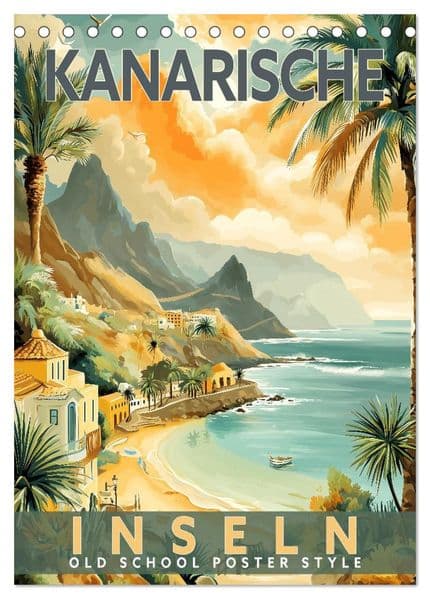 Kanarische Inseln - Old School Poster Style (Tischkalender 2027 DIN A5 hoch), CALVENDO Monatskalender