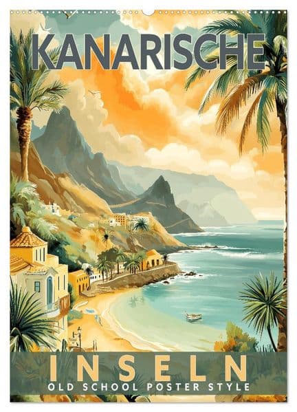 Kanarische Inseln - Old School Poster Style (Wandkalender 2027 DIN A2 hoch), CALVENDO Monatskalender