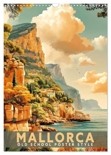 Mallorca - Old School Poster Style (Wandkalender 2027 DIN A3 hoch), CALVENDO Monatskalender